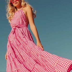 Sundress Neptune Gingham Tiered Maxi Dress Size S